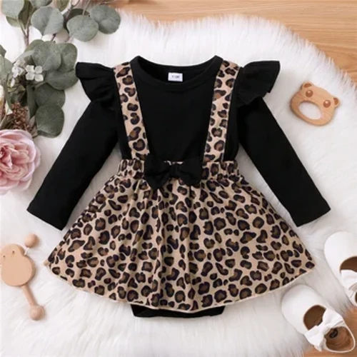 0-18Months Sơ Sinh Bé Gái Romper Áo Liền Quần Tay Dài Da Báo Áo Onesie Quần Áo Thời Trang Thu Đông Jumpsuit Dễ Thương