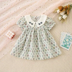 Rochie de vară fetiță fetiță îmbrăcată în frunze imprimeuri florale rever mâneci cu bule rochie prințesă rochie pentru copii