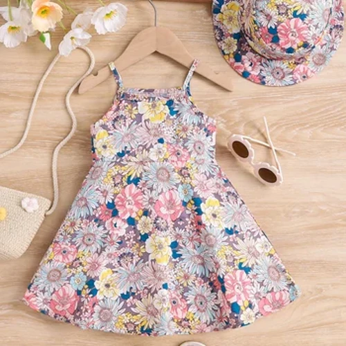 Nā ʻaʻahu o nā pēpē pēpē hou i nā pua paʻi lima ʻole me ka pāpale 2Pcs Set 2024 Summer Fashion kamaliʻi kaikamahine lole.