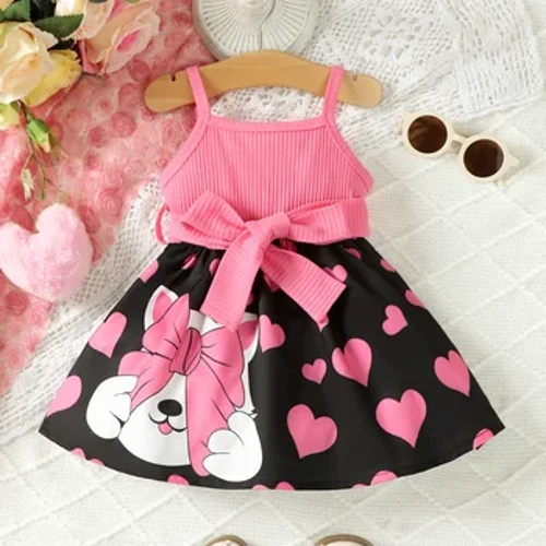 0-2 Tuổi Sơ Sinh Bé Gái In Hình Hoạt Hình Không Tay Sọc Cotton Váy Thời Trang