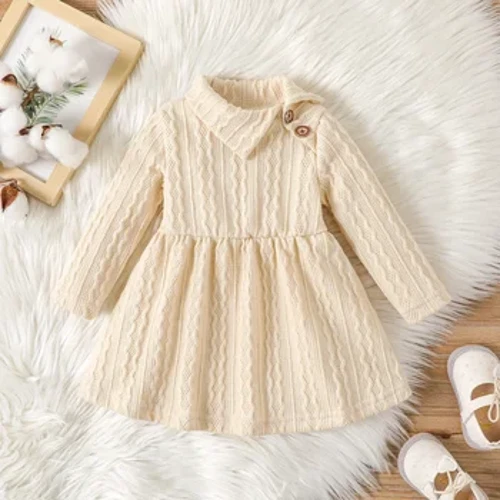 PatPat Baby Girl Enfärgad knappslagsklänning/kjol Casual/Outdoor Enfärgad Basic Style Lämplig för höstsäsongen