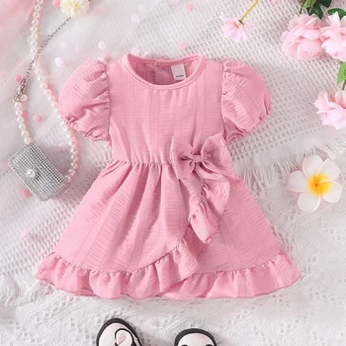 Váy Sơ Sinh Bé Gái 3-36 Tháng Tuổi Mùa Hè Ngắn Tay Phồng Tập Đi Trẻ Em Gái Màu Hồng Dễ Thương Đầm Công Chúa