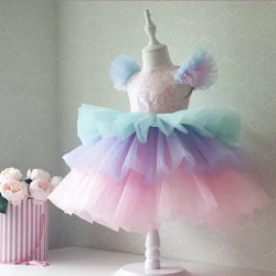 Kỳ Lân Cầu Vồng Váy Đầm Bé Gái Quần Áo Cho Đảng 3-10Y Trẻ Em Sinh Nhật Hứa Đồ Bầu Mùa Hè 2024 Thời Trang Chilren Cô Gái Kỳ Lân Bộ