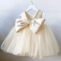 Mùa hè Mới Cho Bé Dự Tiệc cho Bé Gái Hở Lưng Nơ Sinh Nhật Đầm Hoa Bé Gái Chiếu Trúc Hạt Tập Đi Trẻ Em Lễ Rửa Tội Đầm Công Chúa