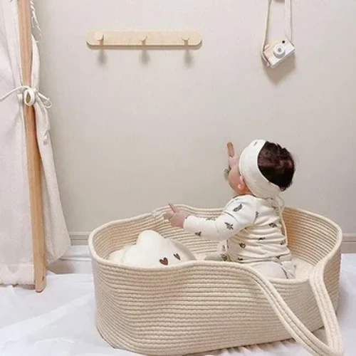 Taşınabilir Bebek Musa Sepeti Taşıyıcı Pamuk Halat Dokuma Beşik Yenidoğan yatak Beşik Beşik Kreş Dekor Cunas Para El Bebe