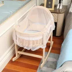Bản Nâng Cấp Mới Bằng Gỗ Di Động Nôi Cho Bé Giường Có Con Lăn Bé Đính Đá Xoay 360 Độ Bánh Xe Cũi Em Bé Sơ Sinh 0-24M