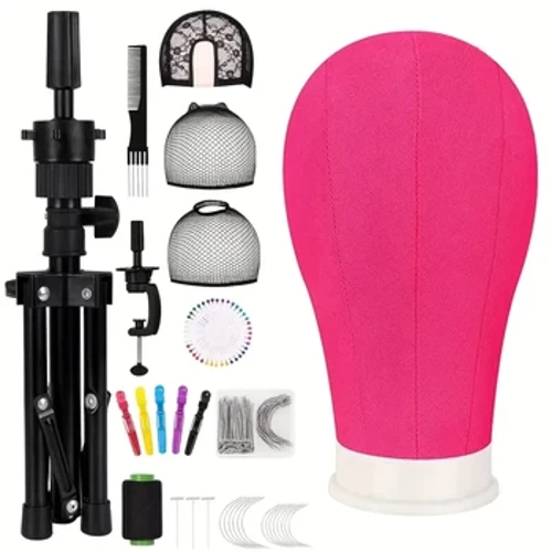 22 Inch Canvas Wig Head Stand, Wig Stand Tripod na may Ulo, Mannequin Head para sa Wig, Manikin Canvas Block Head Set Paggawa ng Display