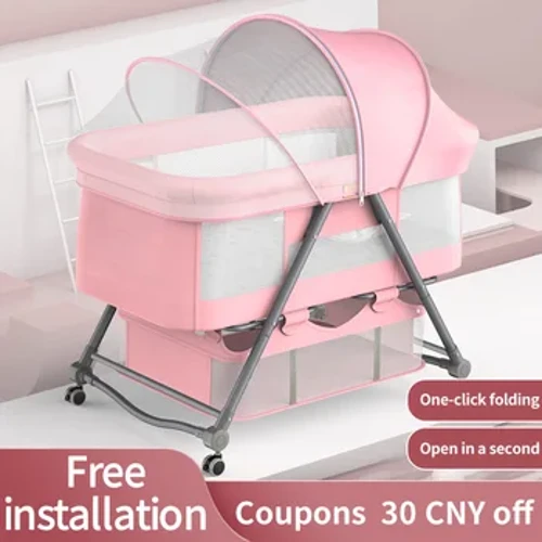 Nôi di động có thể gập lại điều chỉnh độ cao khâu giường lớn Giường nôi cho bé Giường BB chống tràn sữa di động
