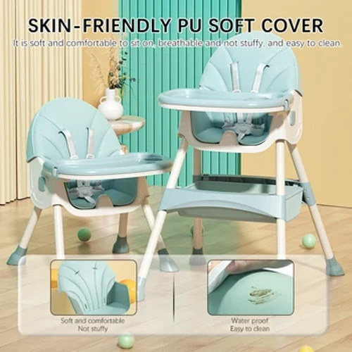 Baby Shining Kids Highchair Feeding Dining Chair Double Tables Macaron Multi-function Height-adjust Portable with Storage Bag