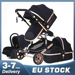 stroller leanbh 3 in 1 le suíochán cairr Ábhair atá neamhdhíobhálach don chomhshaol turraing ceithre roth Ionsúite Alúmanam Fráma Ard-tírdhreach