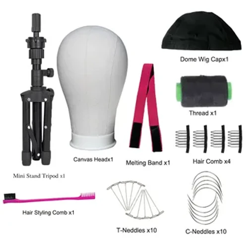 Perücke Kapp 23 Zoll, Perücke Stand Stativ mat Mannequin Kapp, Perücke Kapp Stand mat Canvas Kapp fir Perücke maachen Display mat Tischklemm