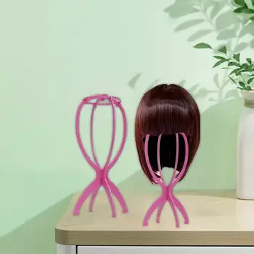 Perücke Display Stand Portable Klappbar Solid Faarf Hut Hoerstéck Halter Huel Net geknéit Plastik Fraen Perücke Verlängeren Hoer Stand