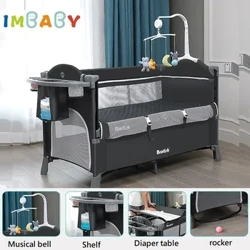 Cama de bebê portátil multifuncional com mesa de fraldas, berço para recém-nascidos, berço de bebê para 0-6 anos de idade