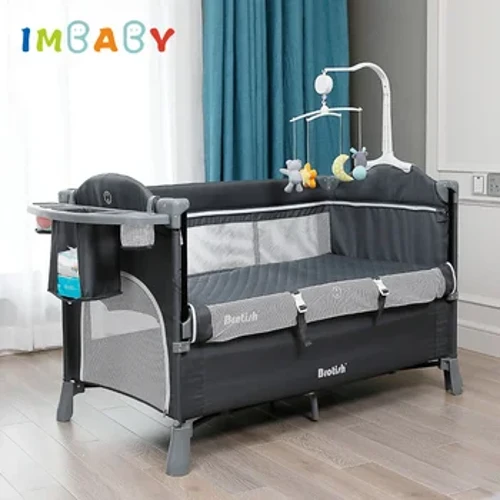 IMBABY Newborn babyseng Multifunksjonell babyseng Sammenleggbar barneseng med bleiebord Barneseng Dobbeldekker barneseng for baby