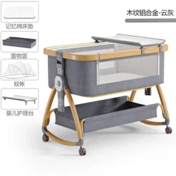 2024Crib Newborn Bed Splicing Big Bed Baby Crib Bb Crib Cradle Bed Multi-functional Mobile and Foldable