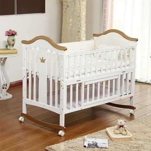 Crib Massivholz Europäesch Baby Rocker mat Roller Multi-funktionell Pinien plus Spill bb White Bett Grousshandel