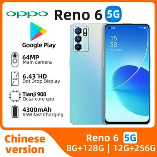 Oppo Reno6 5G Android разблокирован, 6,43 дюйма, 12 ГБ ОЗУ, 256 ГБ ПЗУ, все цвета, в хорошем состоянии, оригинальный использованный телефон