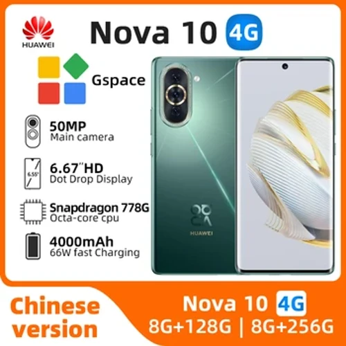 Simu ya rununu ya Huawei Nova 10 HarmonyOS 2 Octa Core 120Hz 4000mAh 66W Snapdragon 778G 50MP Smart Original simu iliyotumika