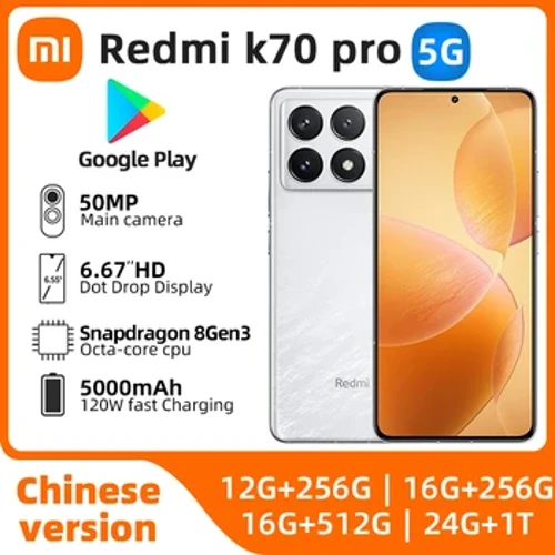 Xiaomi Redmi K70 Pro 5g SmartPhone Snapdragon8Gen 3 120Hz 6.67" 2K Arddangos Camera 50MP 120W 5000mAh HyperOS Ffôn wedi'i ddefnyddio'n wreiddiol