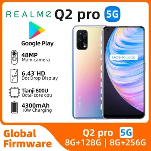 Realme Q2pro Android 5G wedi'i ddatgloi 6.43 modfedd 256G Pob Lliw mewn Cyflwr Da Ffôn defnydd gwreiddiol