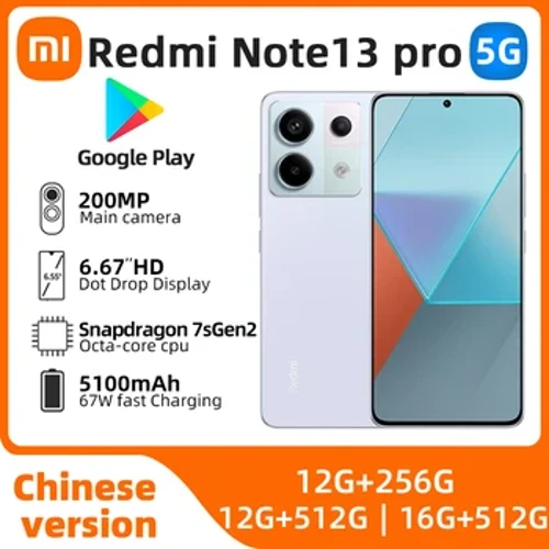 Kinesisk versjon Xiaomi Redmi Note 13 Pro 5G Smartphone 6,67" Qualcomms andre generasjon Snapdragon 67W Lader brukt telefon