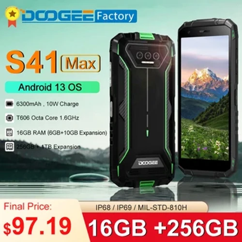 DOOGEE S41 Max 16GB 256GB Smartphone robusto 6300mAh 13MP AI Câmera tripla Celular NFC 4G Android 13 Celular