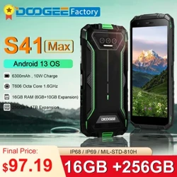 DOOGEE S41 Max 16GB 256GB Telefoni Matagofie 6300mAh 13MP AI Meapue To'atolu Telefoni feavea'i NFC 4G Android 13 Telefoni fe'avea'i