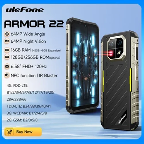 [Pasaules pirmizrāde]Ulefone Armor 22 izturīgais tālrunis, 16 GB (8 GB+8 GB) RAM, 128 GB/256 GB ROM, Android 13 viedtālrunis, NFC 64 MP 4G tālrunis