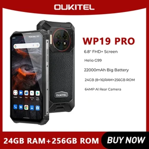 Oukitel WP19 Pro Sağlam Telefon Helio G99 Cep Telefonu 22000mAh 24GB 256GB Akıllı Telefon 64MP Kamera 120Hz Cep Telefonu