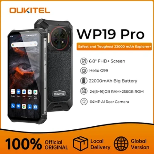 Oukitel WP19 Pro Garw 22000mAh Batri 24GB 256GB 64MP Camera Cefn 120Hz Helio G99 33W Tâl Cyflym