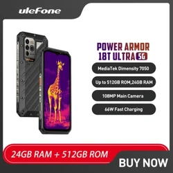 Phiên Bản Toàn Cầu Ulefone Power Armor 18T Ultra 5G Chắc Chắn Điện Thoại Chụp Ảnh Nhiệt 12GB 512GB Điện Thoại Thông Minh Android 108MP 9600MAh 66W NFC