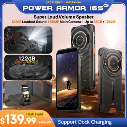【Weltpremière】 Ulefone Power Armor 16S Robust Waasserdicht Smartphone NFC 16GB + 128GB 50MP Kamera 9600mAh Android 13 Telefon Global