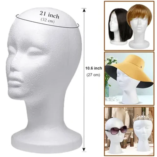 Styrofoam Wig Head 21" Héich Weibchen Schaum Mannequin Perück Stand an Halter fir Stil, Modell fir Display Hoer, Hairpieces an Hutt