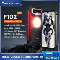 Fossibot F102 Smartphone robusto Helio G99 Telefono cellulare Android 20 GB + 256 GB 16500 mAh Luce da campeggio IP68 Telefono cellulare impermeabile NFC
