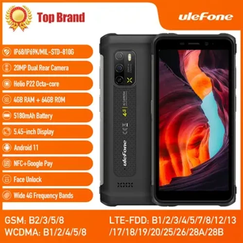 Simu mahiri ya Ulefone Armor X10 Pro 4GB 64GB Simu mahiri isiyo na maji 5180mAh Simu 5.45“ Android 11 NFC Octa Core Simu ya rununu