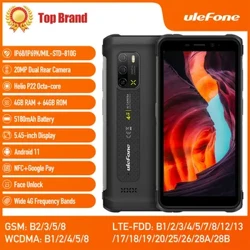 Ulefone Armor X10 Pro 견고한 휴대폰 4GB 64GB 방수 스마트폰 5180mAh 전화 5.45" Android 11 NFC Octa Core 핸드폰