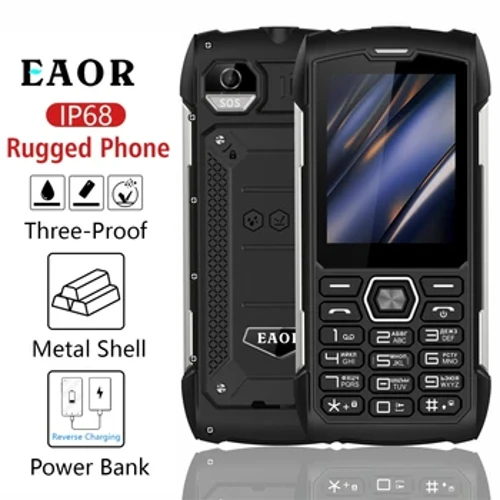 Fón póca 4000mAh Power Bank IP68 Uiscedhíonach Garbh Flashligh Cnaipe Cill Fón Díghlasáilte FM Tóirse Shockproof Cheap