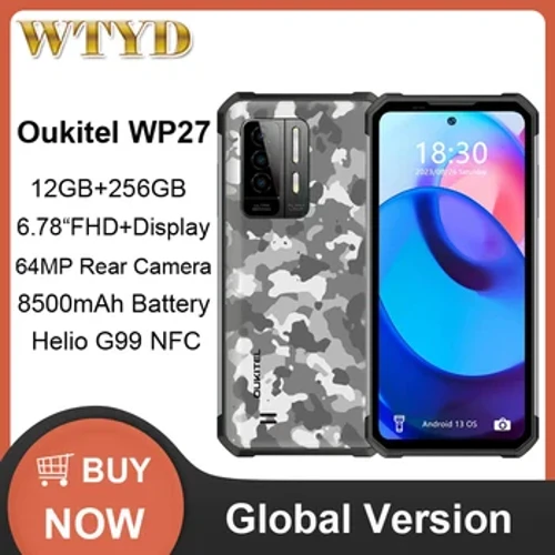 OUKITEL WP27 RUGGED PLEFON 12GB+ 256GB IP68/IP69K 6.7 '' FHD+ MediaTek Helio G99 OCTA-CORE 8500AH 3W PD nabíjanie NFC 4G Smartfón