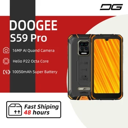 Смартфон DOOGEE S59 Pro, 10050 мАг, супербатарэя, IP68/IP69K, 4+128 ГБ, трывалы смартфон з NFC, 2 Вт, гучны дынамік, мабільныя тэлефоны