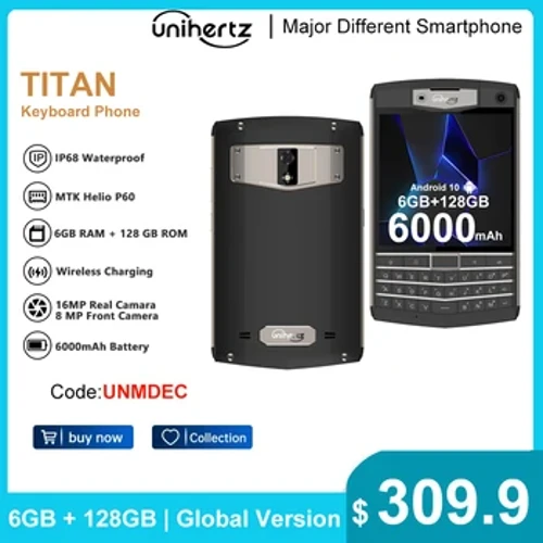Unihertz Titan Octa Core Smartphone robuste 4G 6GB 128GB Android 10 clavier QWERTY téléphone portable NFC 6000mAh 8MP 16MP téléphone portable