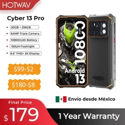 HOTWAV Rugged Smartphone Android Global Version 150LM Flashlight 20GB+256GB 6.6'' FHD+ 2K 10800mAh 64MP Cyber ​​13 Pro Cellphone