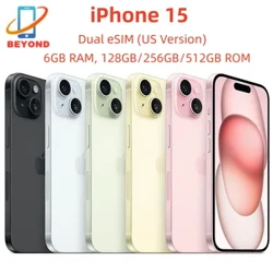 iPhone 15 Lua eSIM 6.1" Moni Super Retina XDR OLED 128/256/512GB ROM 6GB RAM Face ID NFC A16 Original 98% Fou 5G Telefoni feavea'i