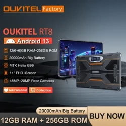 Трывалы планшэт Oukitel RT8 6 ГБ + 256 ГБ Android 13 20000 мАг 11-цалевы дысплей FHD+ Планшэт Helio G99 48 МП камера Планшэты ПК