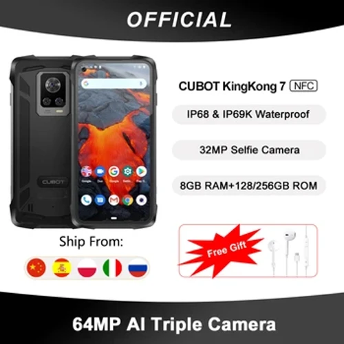 Водонепроникний міцний смартфон Cubot KingKong 7 IP68 IP69K 8 ГБ+128 ГБ/256 ГБ 6,36 дюйма FHD+ 64 МП Потрійна камера 32 МП Selfie 5000 мАг NFC