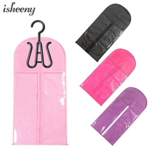 Sac de rangement pour Extensions de cheveux, 2 ensembles, avec cintre pour perruques, sac de rangement pour perruques en plastique, cintre avec sacs, noir, rose, violet
