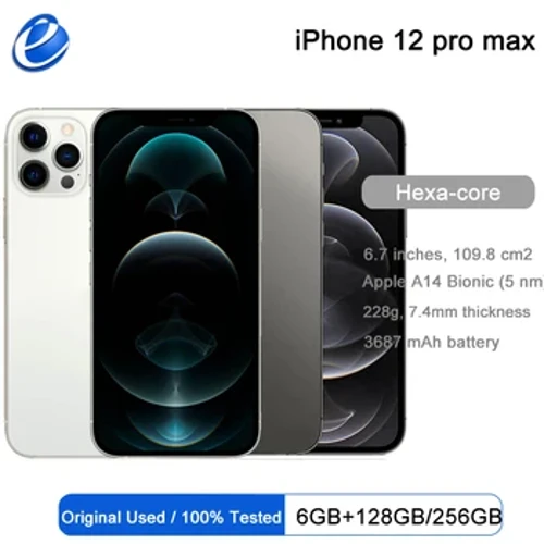 Apple iPhone 12 Pro Max 5G LTE Mobile 6.7'' 6GB&128/256/512GB IOS A14 Bionic Hexa Core Triple Triple 12MP Face ID Simu ya mkononi