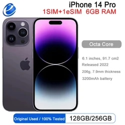 Apple iphone 14 pro 128/256/512gb rom 6gb ram 1sim + 1esim original 6.1 "oled face id nfc desbloqueado 5g 98% novo smartphone