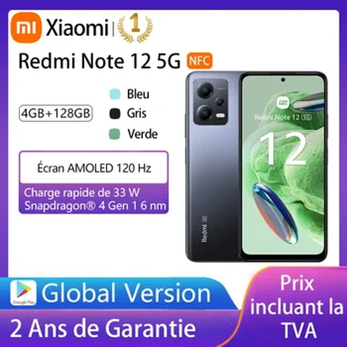 Xiaomi - Redmi Note 12 5G SmartPhone, NFC, 6GO/128go, 'Amole FHD +, 120Hz,®4, 33W Fast Charge, 5000 mAh, Global Edition