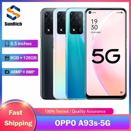 Original OPPO A93s 5G mobiltelefon Dual SIM 8GB RAM 128/256GB ROM Fingeraftryk 6,5'' LCD-skærm 48MP+2MP+8MP Octa-Core SmartPhone