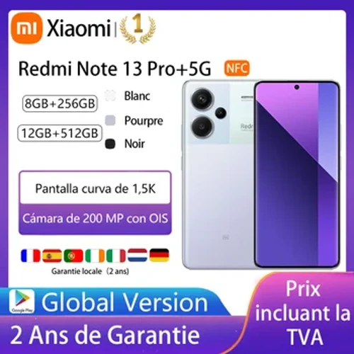 I-Xiaomi Redmi Note 13 Pro Plus 5G Smartphones NFC Camera 200MP with Be, Alimed Incurver Screen 120Hz, 120W HyperCharge, Iwaranti Yasendaweni, inguqulo yomhlaba wonke